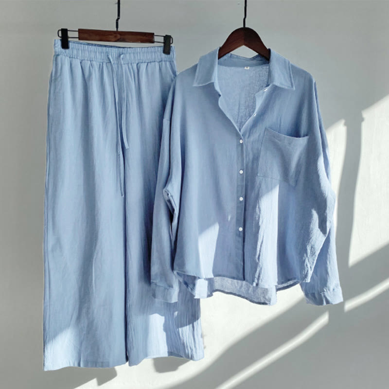 Nimara Ritual 2Pcs Long Sleeve Shirt Top With Pockets Drawstring Pants Meditation Cotton Clothing Women's Set