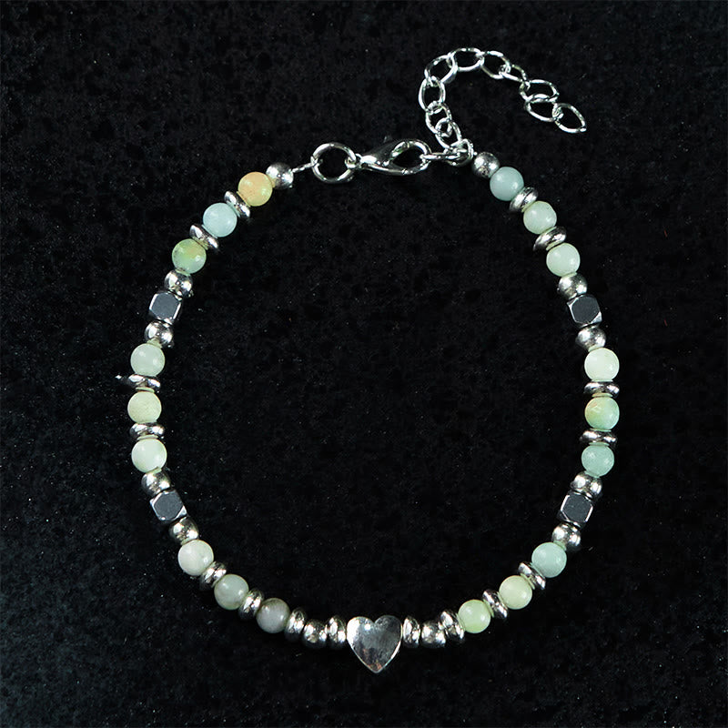 Nimara Ritual Natural Stone Amazonite Amethyst Lazurite Rose Quartz Heart Positive Balance Bracelet