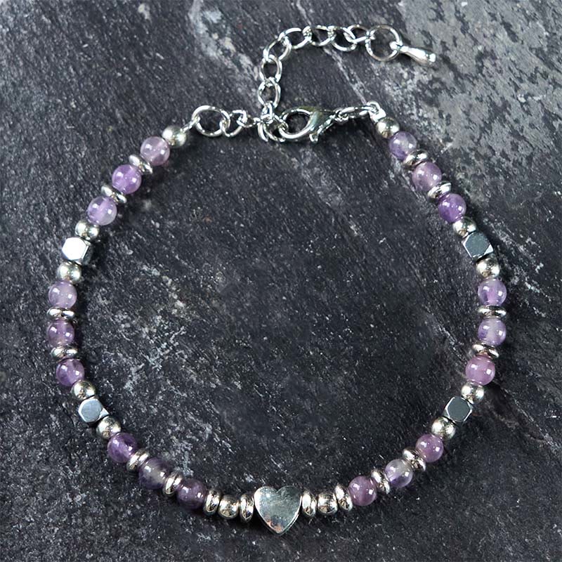 Nimara Ritual Natural Stone Amazonite Amethyst Lazurite Rose Quartz Heart Positive Balance Bracelet