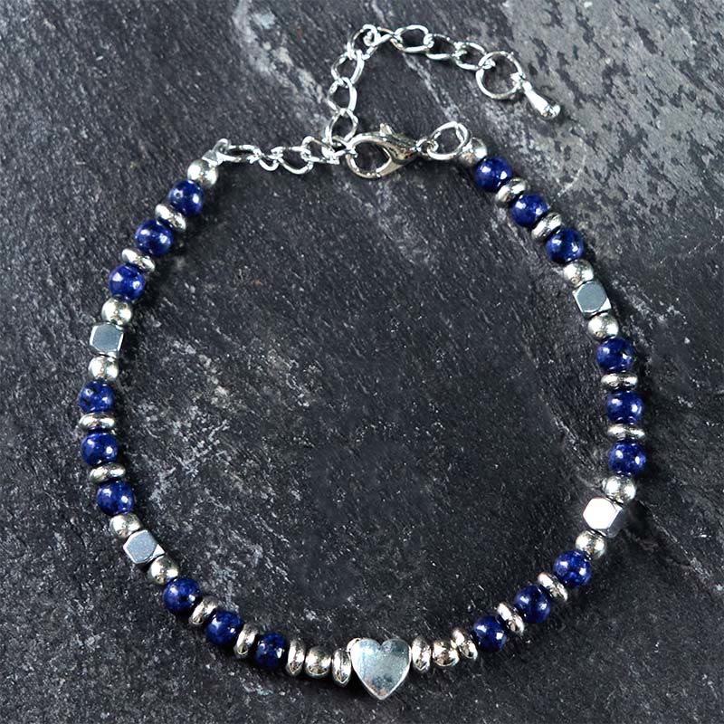 Nimara Ritual Natural Stone Amazonite Amethyst Lazurite Rose Quartz Heart Positive Balance Bracelet