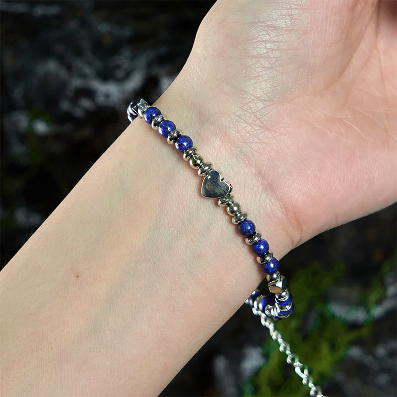 Nimara Ritual Natural Stone Amazonite Amethyst Lazurite Rose Quartz Heart Positive Balance Bracelet