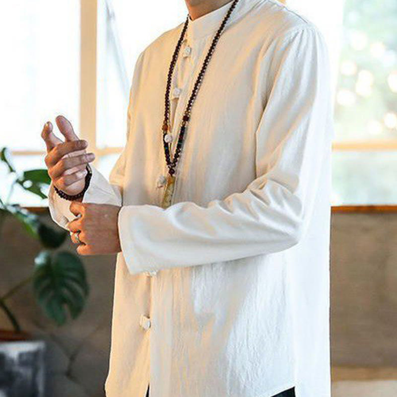 Nimara Ritual Casual Stand Collar Frog-Button Long Sleeve Tang Suit Men's Shirt