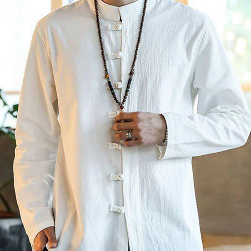 Nimara Ritual Casual Stand Collar Frog-Button Long Sleeve Tang Suit Men's Shirt