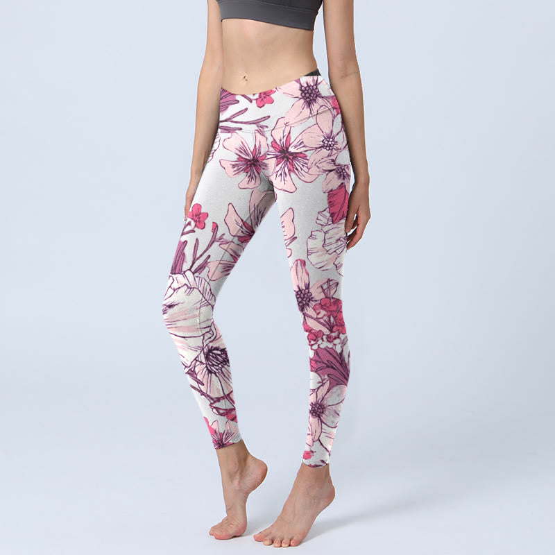 Nimara Ritual Pink Rose Red Flowers Print Exercise Leggings Women's Yoga Pants