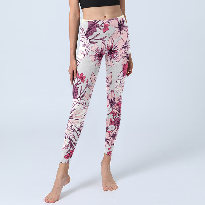 Nimara Ritual Pink Rose Red Flowers Print Exercise Leggings Women's Yoga Pants