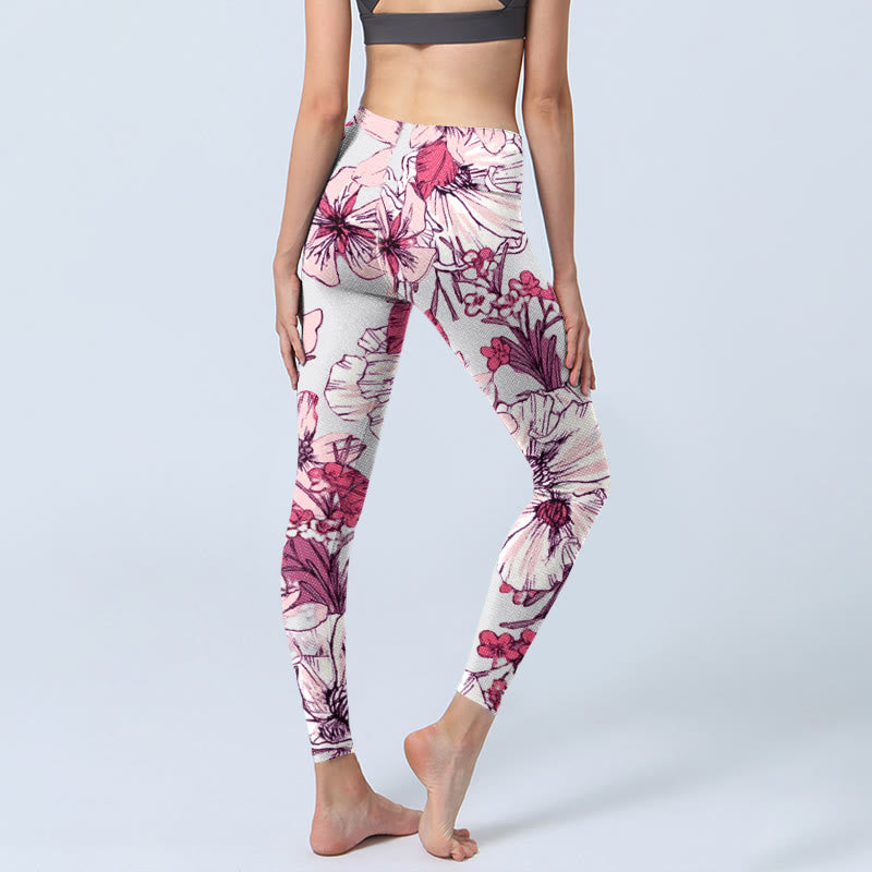 Nimara Ritual Pink Rose Red Flowers Print Exercise Leggings Women's Yoga Pants