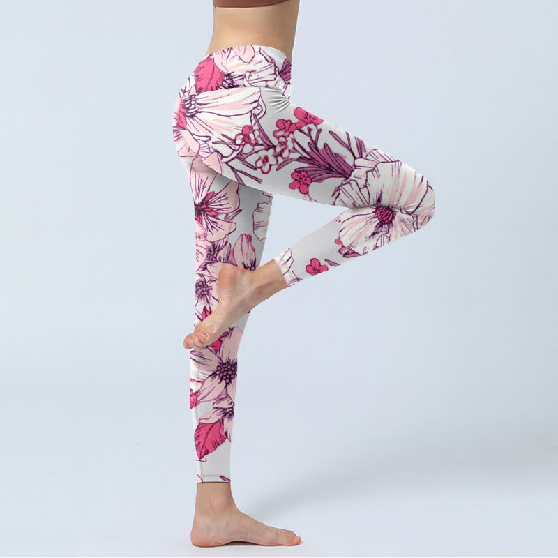 Nimara Ritual Pink Rose Red Flowers Print Exercise Leggings Women's Yoga Pants