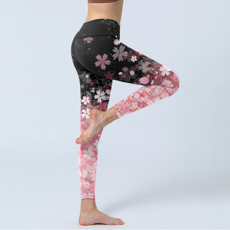 Nimara Ritual Pink Cherry Blossoms Print Exercise Leggings Women's Yoga Pants