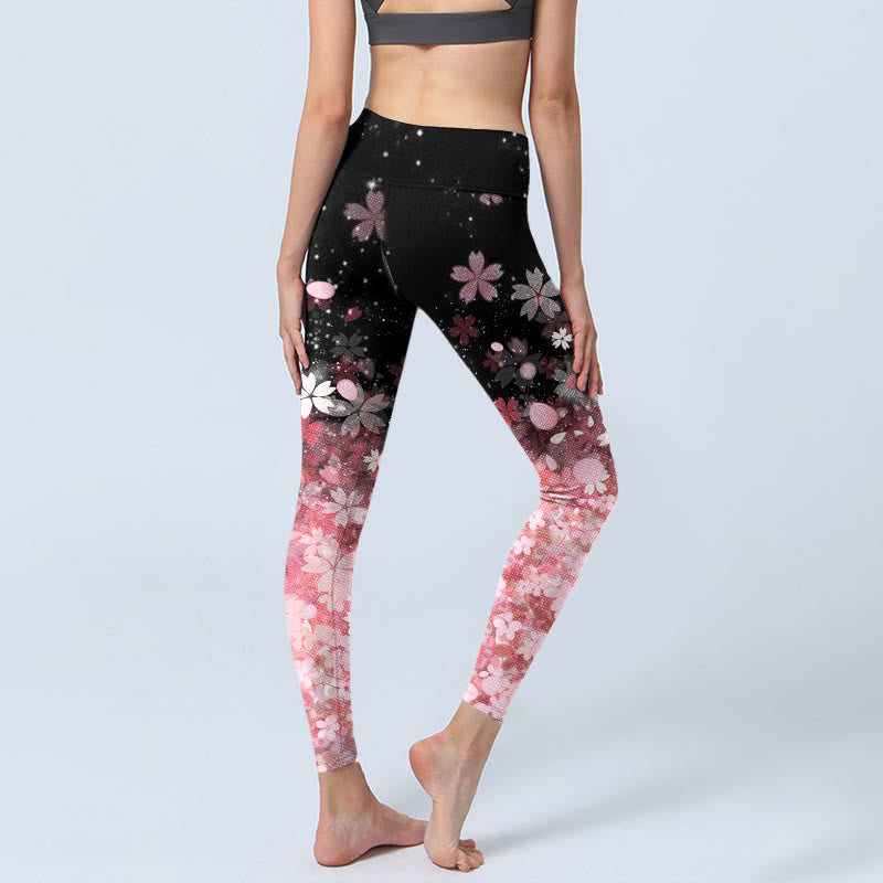Nimara Ritual Pink Cherry Blossoms Print Exercise Leggings Women's Yoga Pants