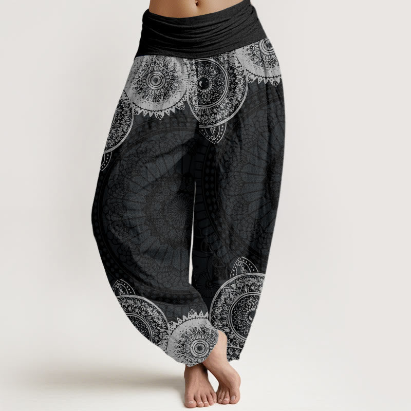 Nimara Ritual Cotton Circular Mandala Design Women's Elastic Waist Harem Pants
