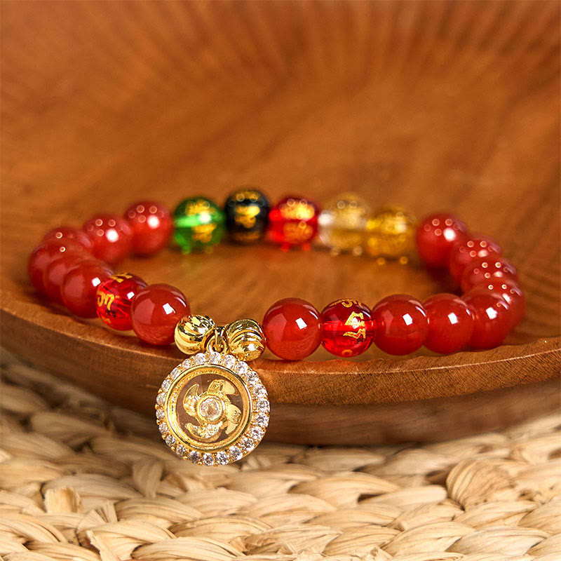 Nimara Ritual Red Agate Om Mani Padme Hum Five Directions Gods of Wealth Zircon Cyclone Charm Self-acceptance Bracelet
