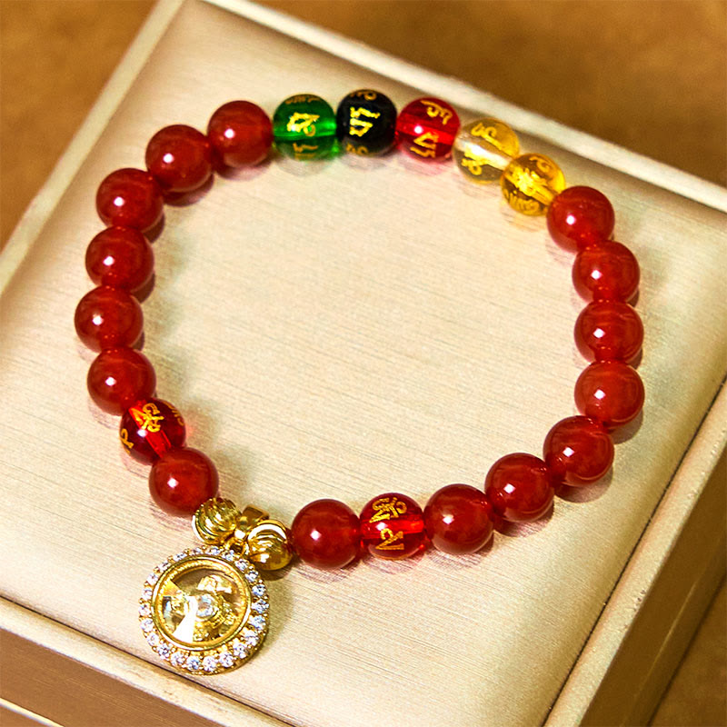 Nimara Ritual Red Agate Om Mani Padme Hum Five Directions Gods of Wealth Zircon Cyclone Charm Self-acceptance Bracelet