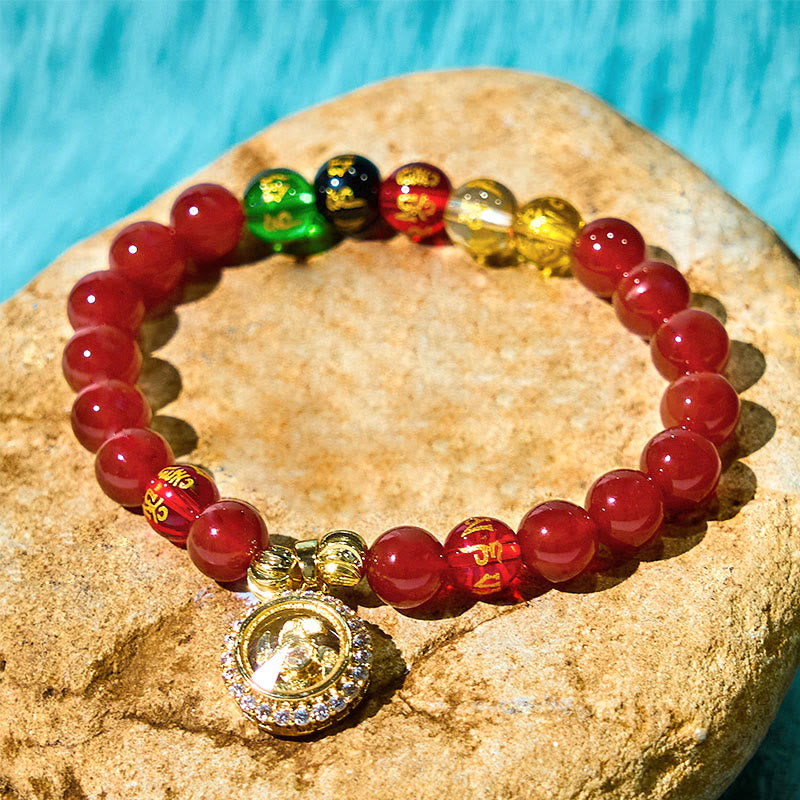 Nimara Ritual Red Agate Om Mani Padme Hum Five Directions Gods of Wealth Zircon Cyclone Charm Self-acceptance Bracelet