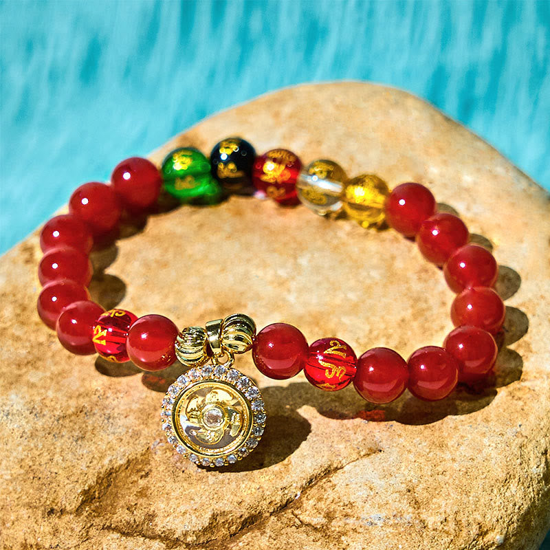 Nimara Ritual Red Agate Om Mani Padme Hum Five Directions Gods of Wealth Zircon Cyclone Charm Self-acceptance Bracelet