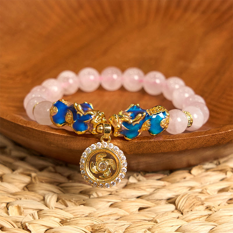 Nimara Ritual Pink Crystal Color Change Double PiXiu Cyclone Charm Warmth Bracelet