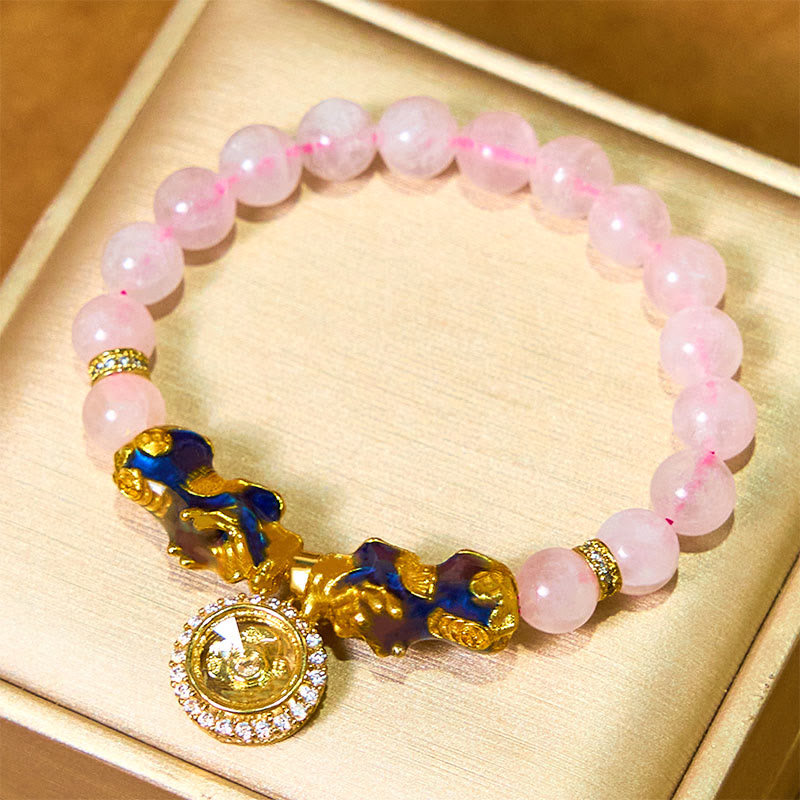 Nimara Ritual Pink Crystal Color Change Double PiXiu Cyclone Charm Warmth Bracelet