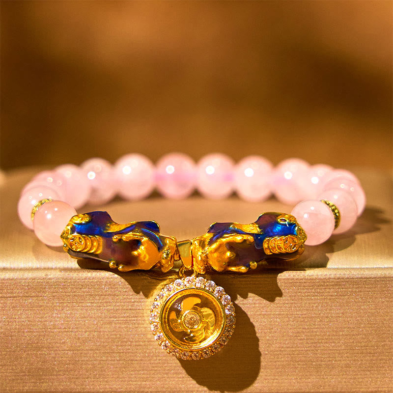 Nimara Ritual Pink Crystal Color Change Double PiXiu Cyclone Charm Warmth Bracelet