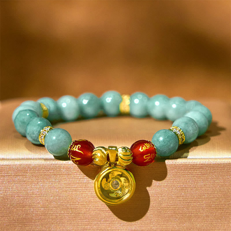 Nimara Ritual Natural Green Jade Om Mani Padme Hum Cyclone Charm Luck Bracelet