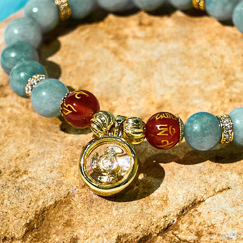 Nimara Ritual Natural Green Jade Om Mani Padme Hum Cyclone Charm Luck Bracelet