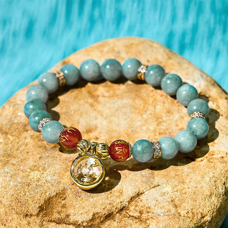 Nimara Ritual Natural Green Jade Om Mani Padme Hum Cyclone Charm Luck Bracelet