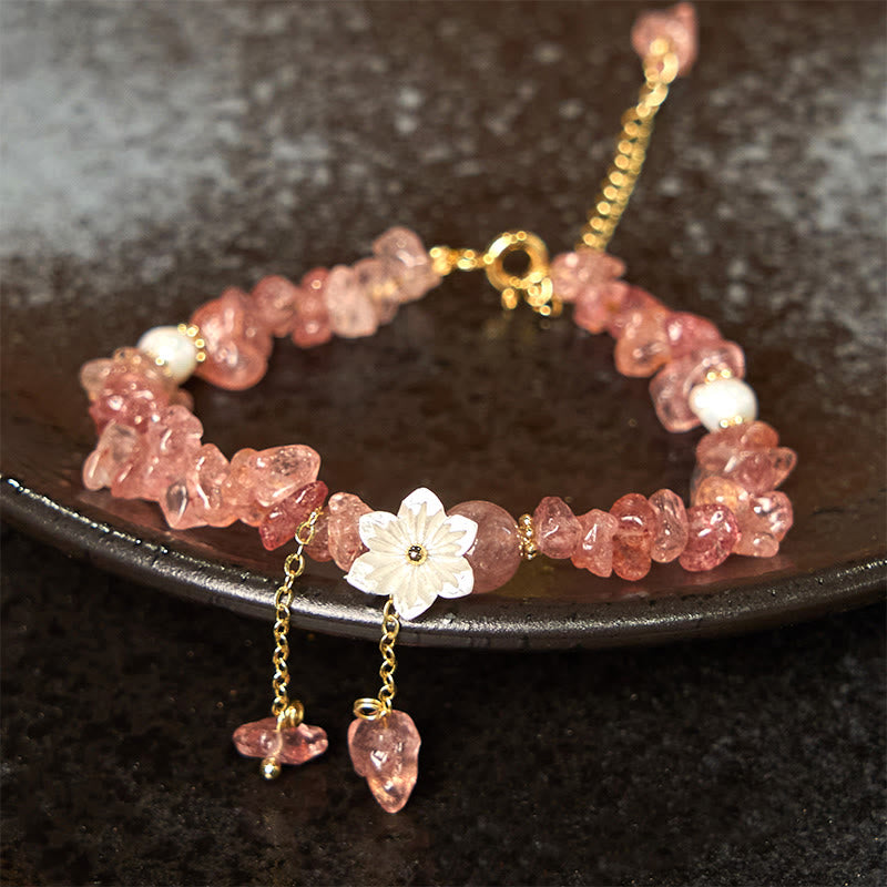 Nimara Ritual Natural Strawberry Quartz Green Strawberry Quartz Super Seven Crystal Flower Healing Bracelet