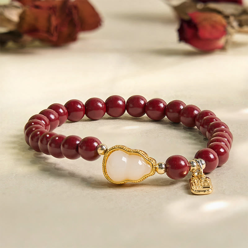 Nimara Ritual Cinnabar Gourd Fu Character Charm Blessing Bracelet