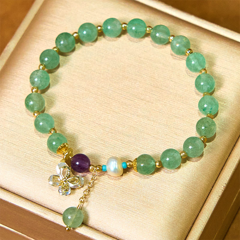 Nimara Ritual Natural Strawberry Quartz Green Strawberry Quartz Butterfly Charm Love Bracelet