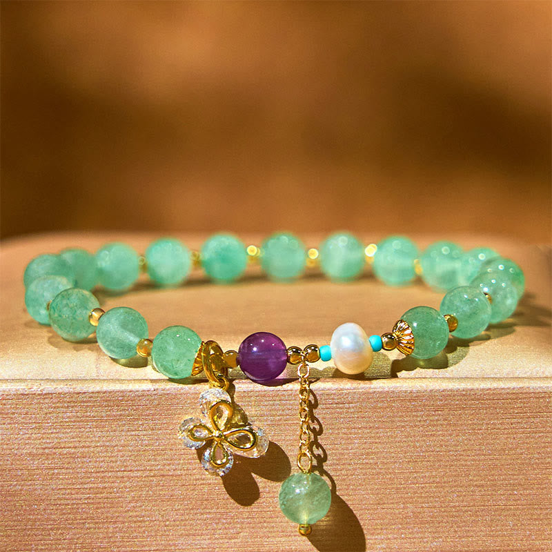 Nimara Ritual Natural Strawberry Quartz Green Strawberry Quartz Butterfly Charm Love Bracelet