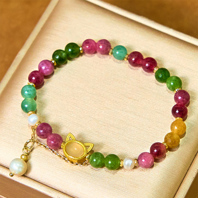 Nimara Ritual Colorful Tourmaline Lucky Cat Positive Bracelet