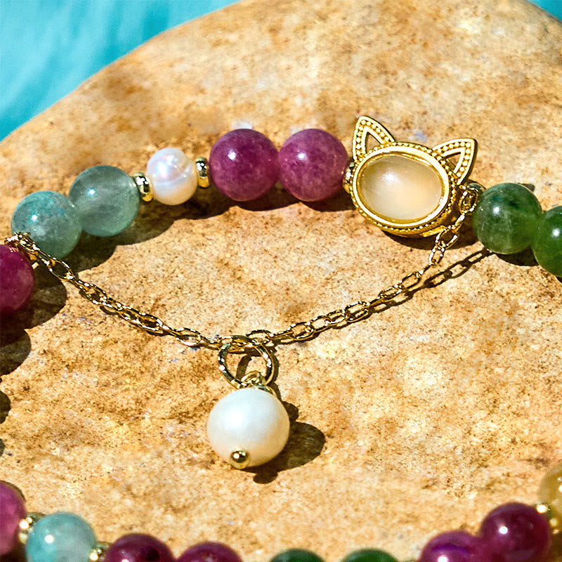Nimara Ritual Colorful Tourmaline Lucky Cat Positive Bracelet