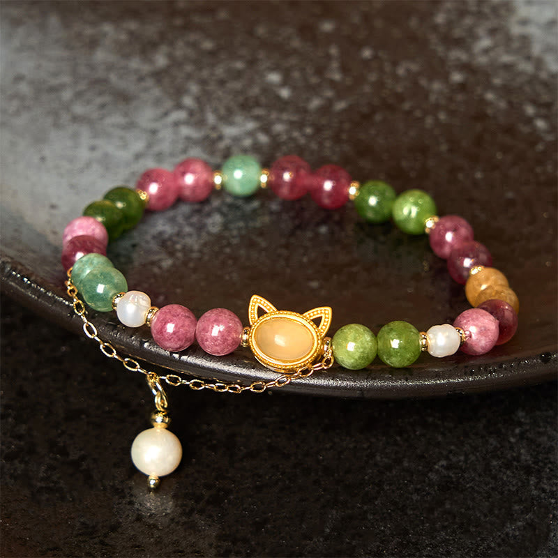 Nimara Ritual Colorful Tourmaline Lucky Cat Positive Bracelet
