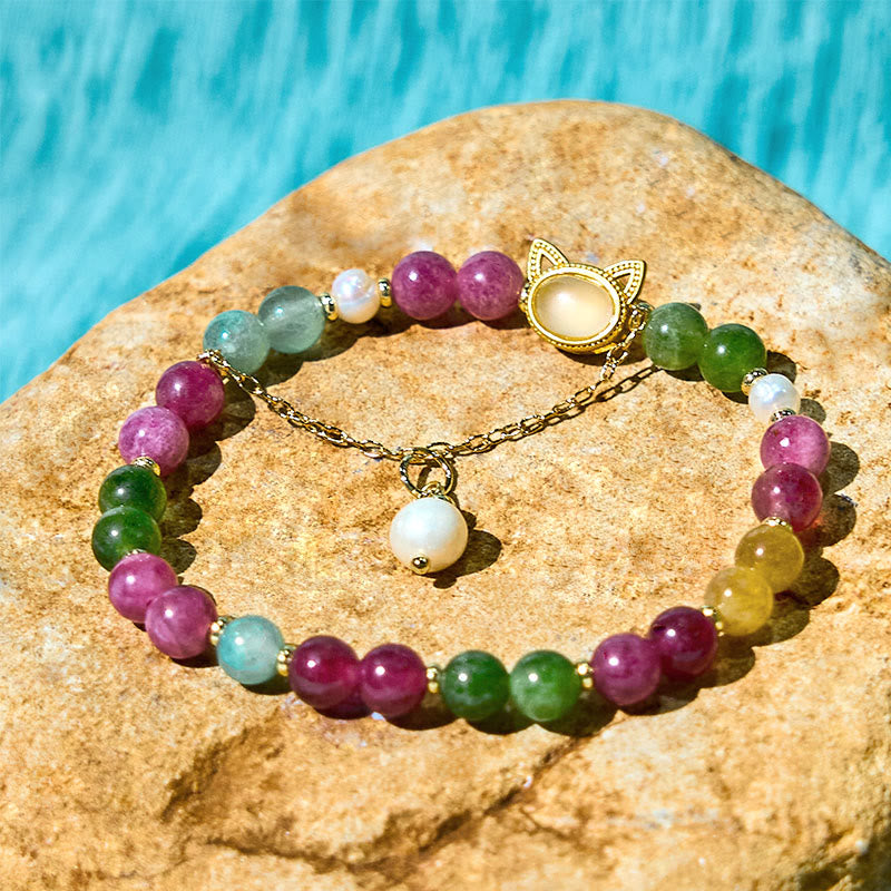 Nimara Ritual Colorful Tourmaline Lucky Cat Positive Bracelet