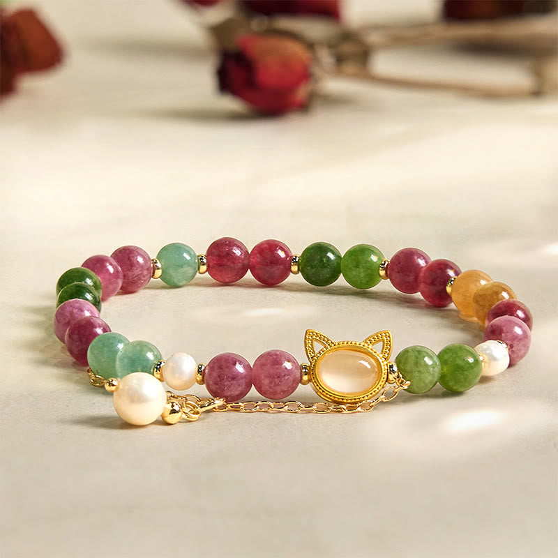 Nimara Ritual Colorful Tourmaline Lucky Cat Positive Bracelet