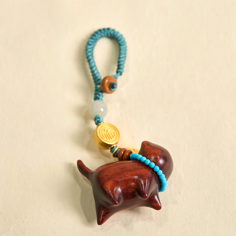 Nimara Ritual Hetian Jade Natural Sandalwood Red Sandalwood Green Sandalwood Fu Character Abundance Key Chain