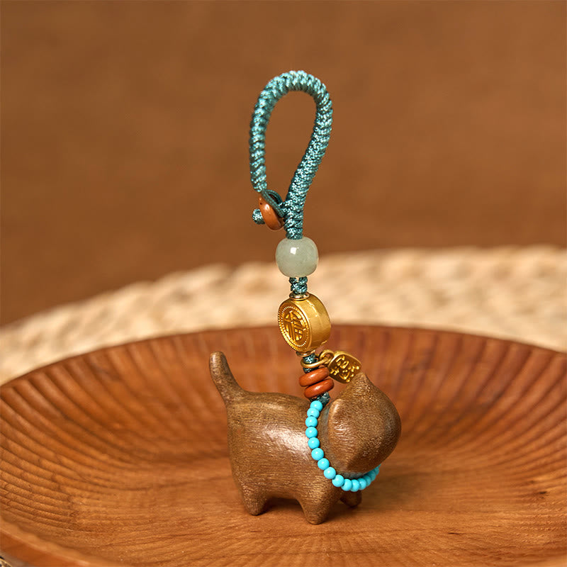 Nimara Ritual Hetian Jade Natural Sandalwood Red Sandalwood Green Sandalwood Fu Character Abundance Key Chain