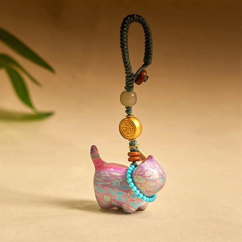 Nimara Ritual Hetian Jade Natural Sandalwood Red Sandalwood Green Sandalwood Fu Character Abundance Key Chain