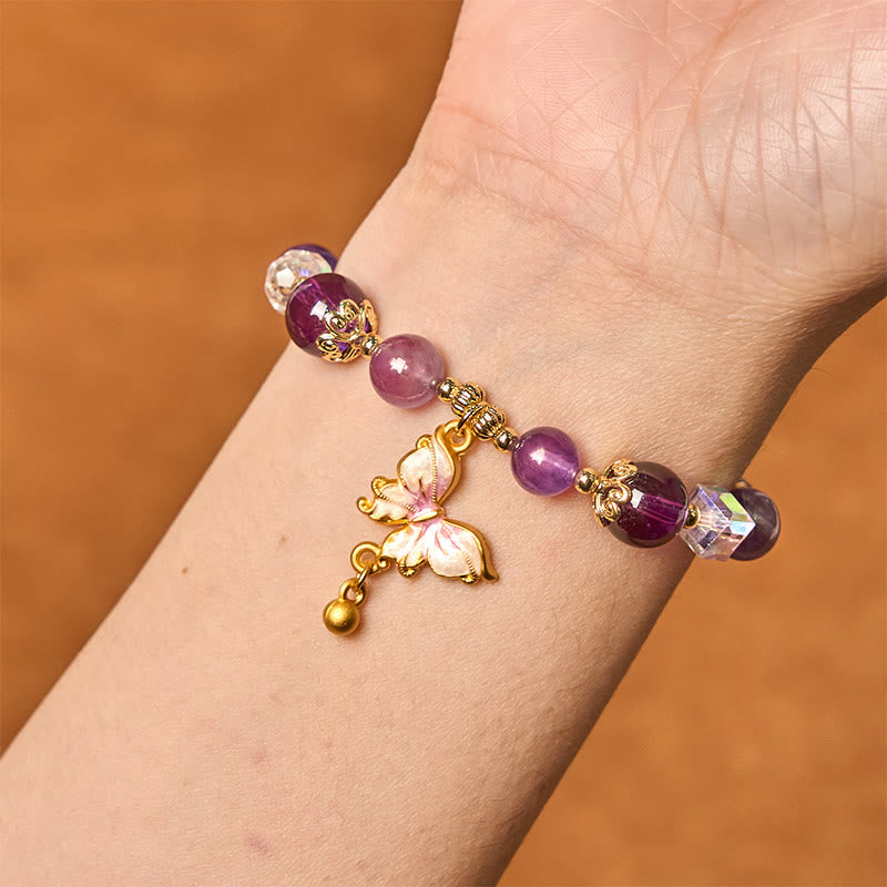 Nimara Ritual Natural Amethyst Sun Stone Butterfly Peace Bracelet