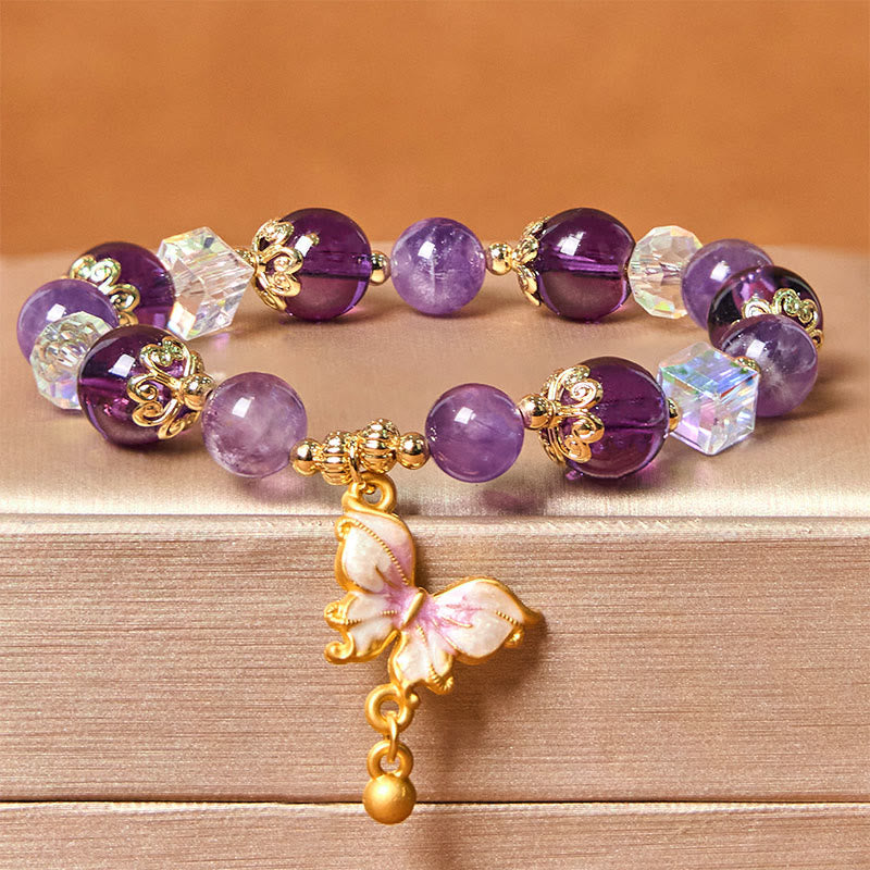 Nimara Ritual Natural Amethyst Sun Stone Butterfly Peace Bracelet