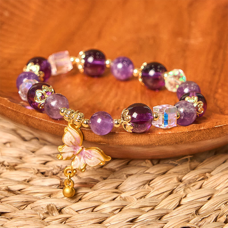 Nimara Ritual Natural Amethyst Sun Stone Butterfly Peace Bracelet