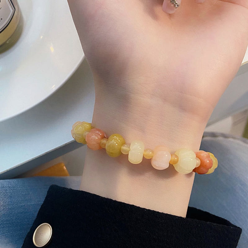 Nimara Ritual Golden Silk Jade Pumpkin Beads Wealth Luck Bracelet