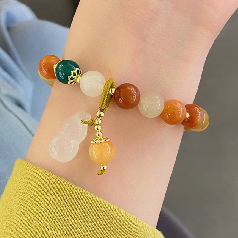 Nimara Ritual Golden Silk Jade Beads Gourd Wealth Luck Bracelet