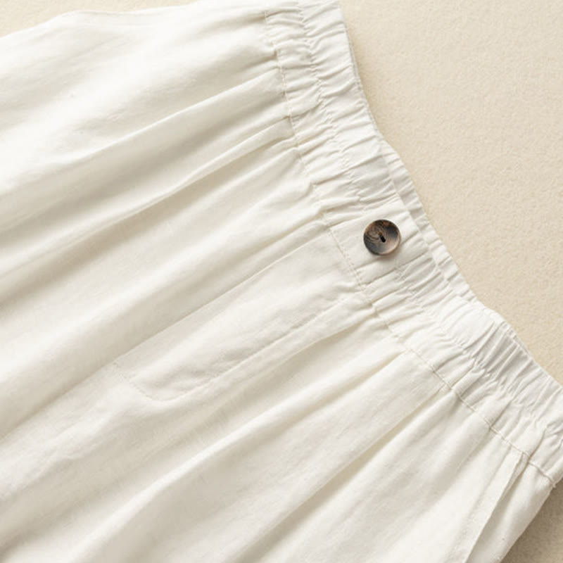 Nimara Ritual Summer Casual Plain Zipper Button Cotton Linen Women's Shorts With Pockets