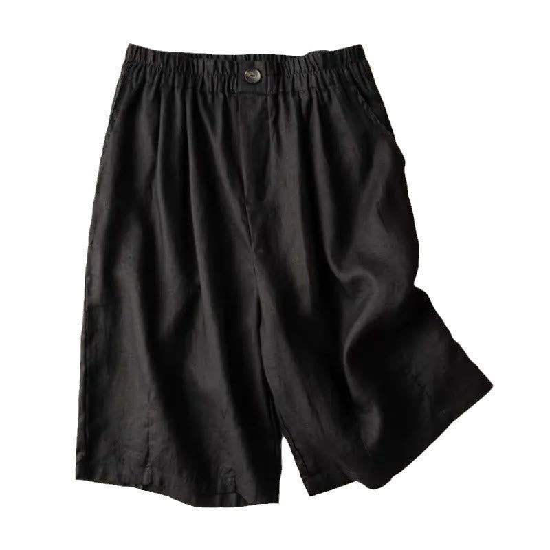 Nimara Ritual Summer Casual Plain Zipper Button Cotton Linen Women's Shorts With Pockets