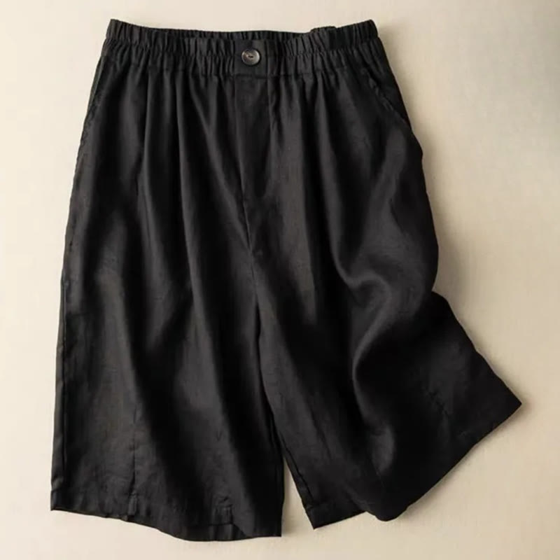 Nimara Ritual Summer Casual Plain Zipper Button Cotton Linen Women's Shorts With Pockets