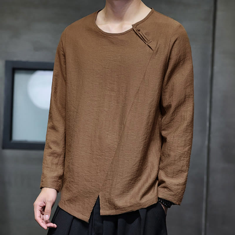Nimara Ritual Solid Color Loose Long Sleeve Round Neck Men's Shirts