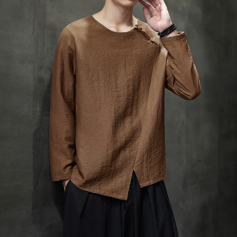 Nimara Ritual Solid Color Loose Long Sleeve Round Neck Men's Shirts