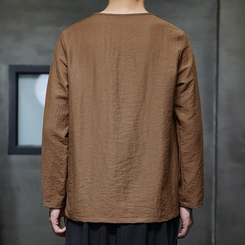 Nimara Ritual Solid Color Loose Long Sleeve Round Neck Men's Shirts
