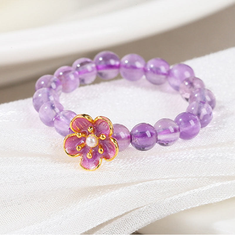 Nimara Ritual 3mm Amethyst Peach Blossom Elastic String Ring