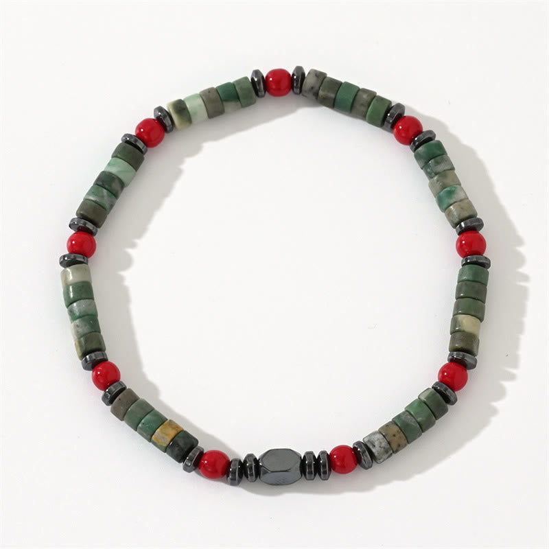 Nimara Ritual Natural Green Stone Hematite Red Coral Powerful Bracelet