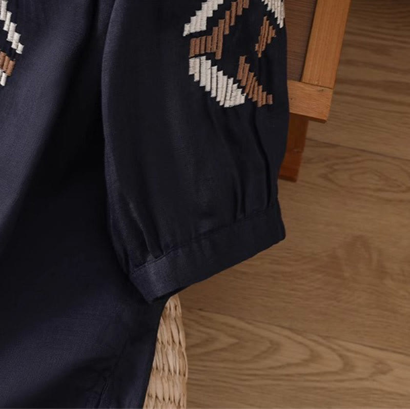 Nimara Ritual Casual Symmetrical Embroidery Women's Crew Neck Design Half Sleeve Spandex T-shirt